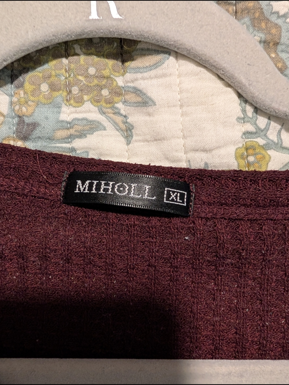 Miholl Burgundy Waffle Knit Button Front Top XL - Picture 3 of 3